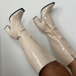 Cream Embossed Croc Print boot